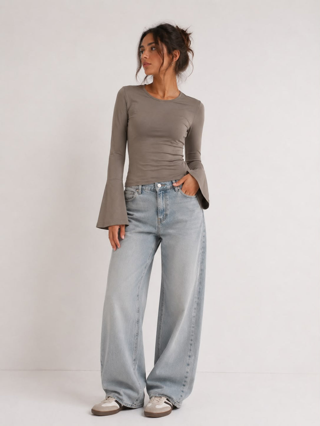 Flare Sleeve Fitted Top