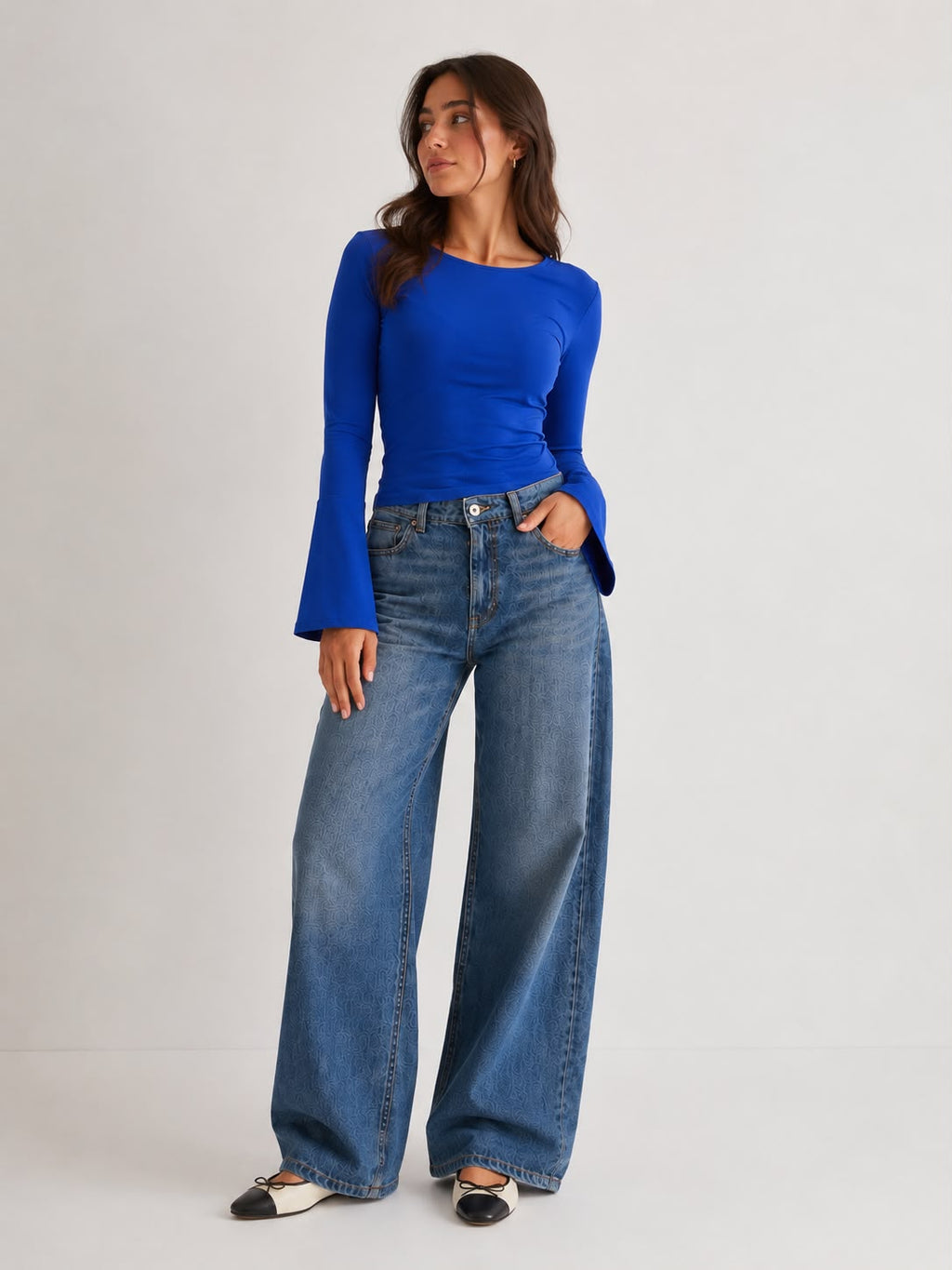 Flare Sleeve Fitted Top