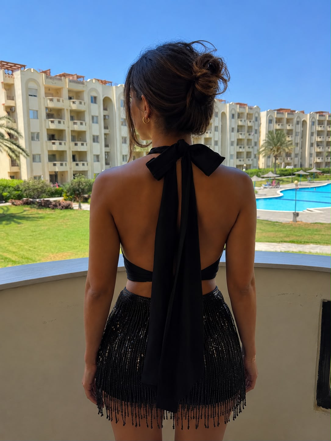 Halter satin top in black