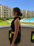 Halter satin top in black
