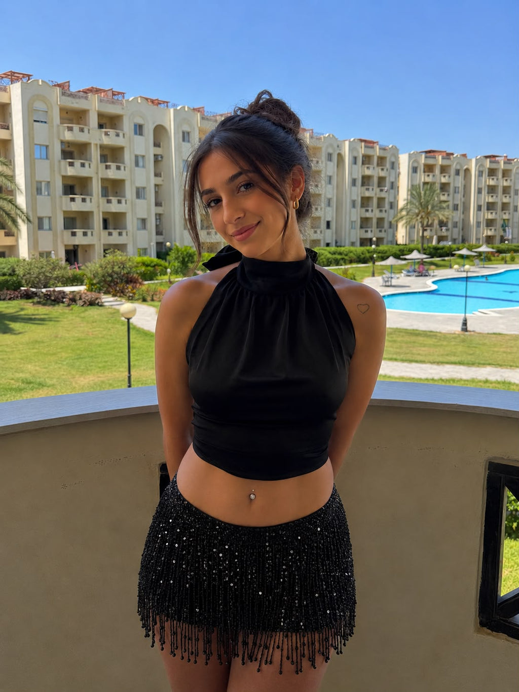 Halter satin top in black