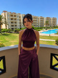 Halter satin top in burgundy