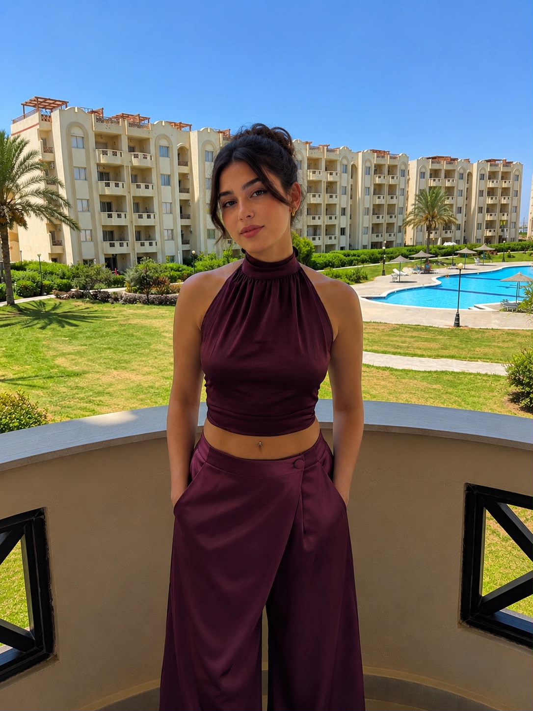 Halter satin top in burgundy