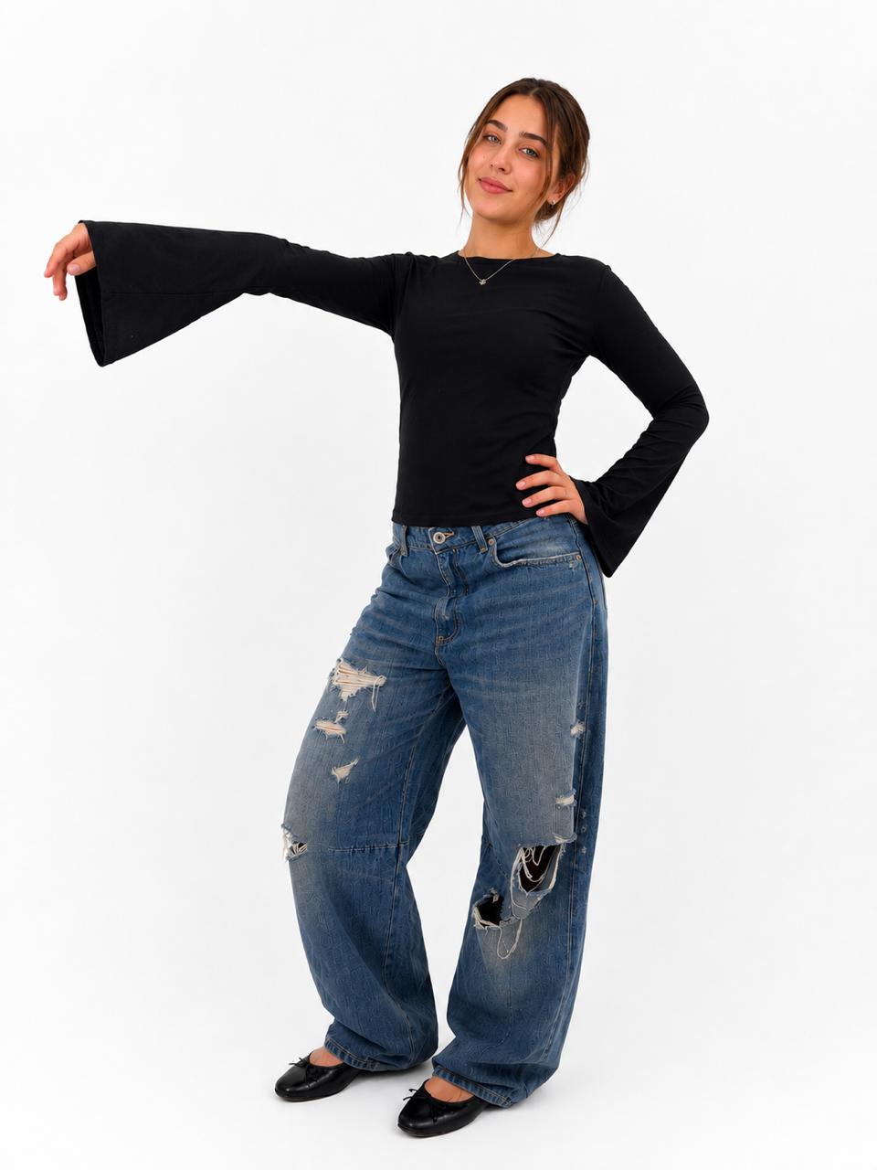 Flare Sleeve Fitted Top