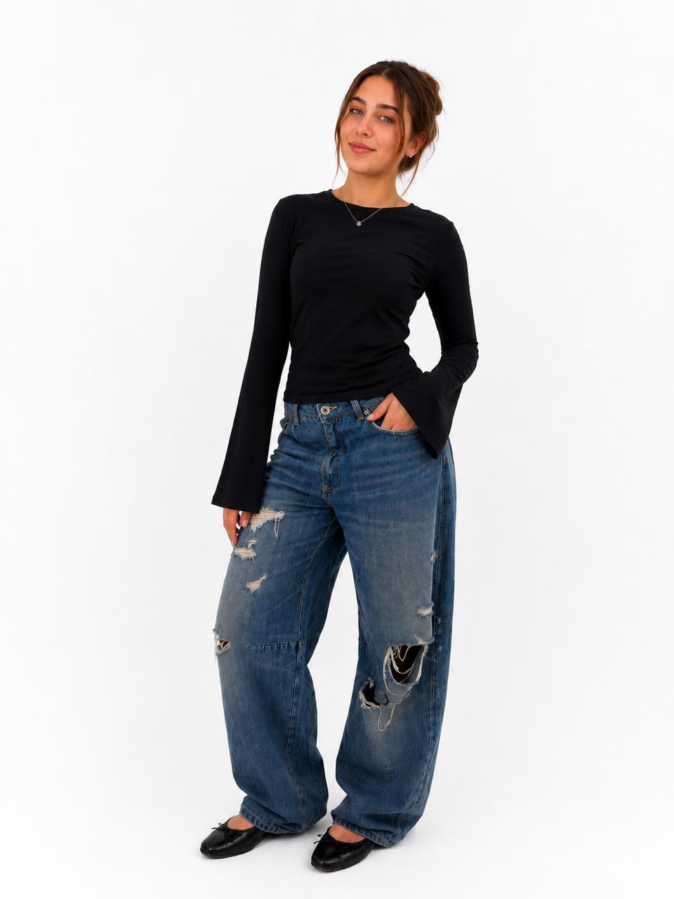 Flare Sleeve Fitted Top